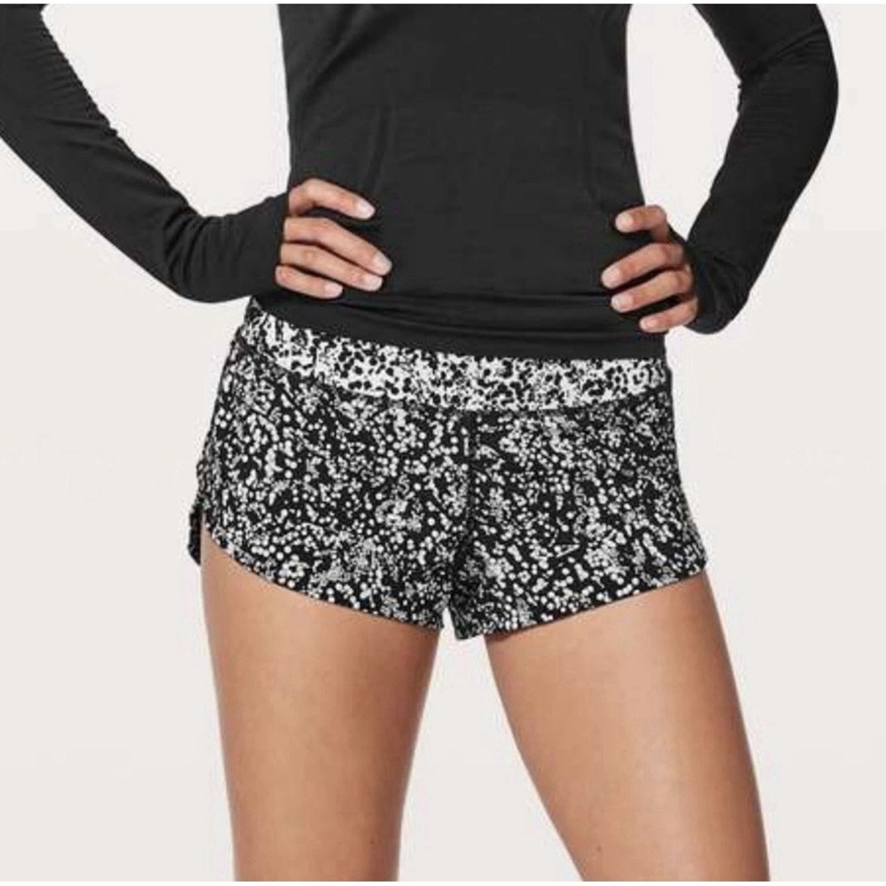 Lululemon Shorts Run Times Short II Lined Sz 2 Black White 4" Running Pocket Gym